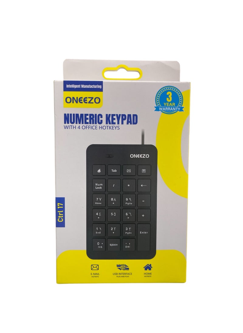 Generic Oneezo Wired USB 23 Keys Numeric Slim Mini Number Keypad With 4 Office Hotkeys  - Image 2