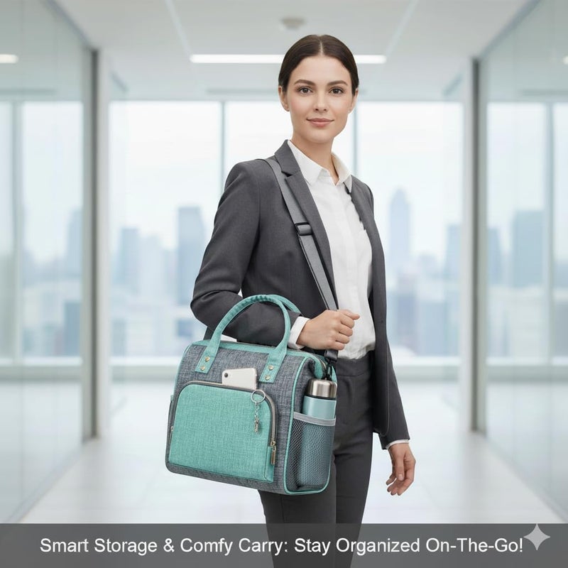 IDEATECH Large Insulated Lunch Bag for Women -12L Adult Lunch Box Wide Opening with Shoulder Strap - Leakproof Cooler Tote Bag for Office Work, Picnic & Travel, Cute Gifts for Women, Mom (Teal) - Image 2