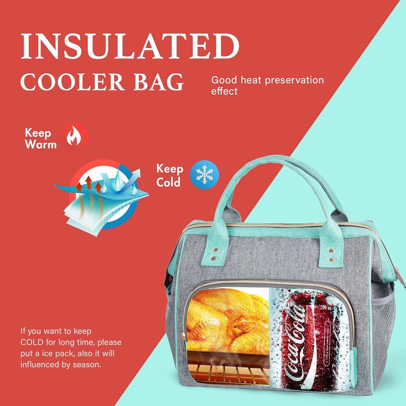 IDEATECH Large Insulated Lunch Bag for Women -12L Adult Lunch Box Wide Opening with Shoulder Strap - Leakproof Cooler Tote Bag for Office Work, Picnic & Travel, Cute Gifts for Women, Mom (Teal) - Image 4