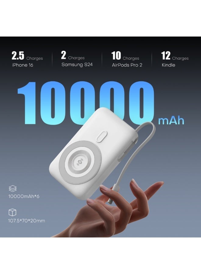 Domars Magnetic Power Bank 6-in-1 Charging Combo 6 X 10000mAh Magnetic Power Bank, 15W Magnetic Wireless Charging 22.5W Super Built-in Fast Charging Cable Type-C Cable LED Display, Includes Charging Cable, Travel Charger External Battery Pack Compatible For iPhone 17/16/15 Series and Android - Image 4
