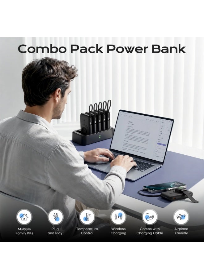 Domars Magnetic Power Bank 6-in-1 Charging Combo 6 X 10000mAh Magnetic Power Bank, 15W Magnetic Wireless Charging 22.5W Super Built-in Fast Charging Cable Type-C Cable LED Display, Includes Charging Cable, Travel Charger External Battery Pack Compatible For iPhone 17/16/15 Series and Android - Image 3