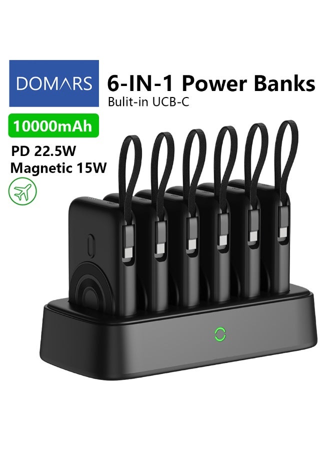 Domars Magnetic Power Bank 6-in-1 Charging Combo 6 X 10000mAh Magnetic Power Bank, 15W Magnetic Wireless Charging 22.5W Super Built-in Fast Charging Cable Type-C Cable LED Display, Includes Charging Cable, Travel Charger External Battery Pack Compatible For iPhone 17/16/15 Series and Android - Image 1