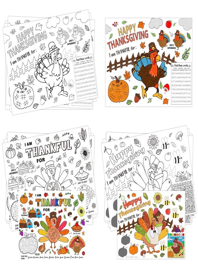 LINAYE 21PCS Thanksgiving Coloring Placemats, Thanksgiving Crafts Activities for Kids Paper Placemats Dinner Table Mats Disposable to Color for Kids - Image 1
