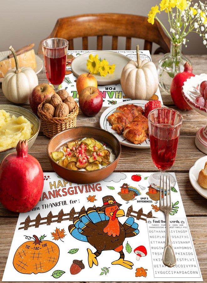 LINAYE 21PCS Thanksgiving Coloring Placemats, Thanksgiving Crafts Activities for Kids Paper Placemats Dinner Table Mats Disposable to Color for Kids - Image 2