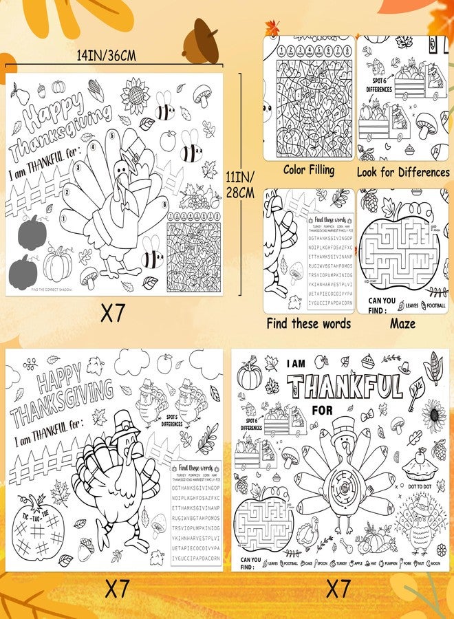 LINAYE 21PCS Thanksgiving Coloring Placemats, Thanksgiving Crafts Activities for Kids Paper Placemats Dinner Table Mats Disposable to Color for Kids - Image 4