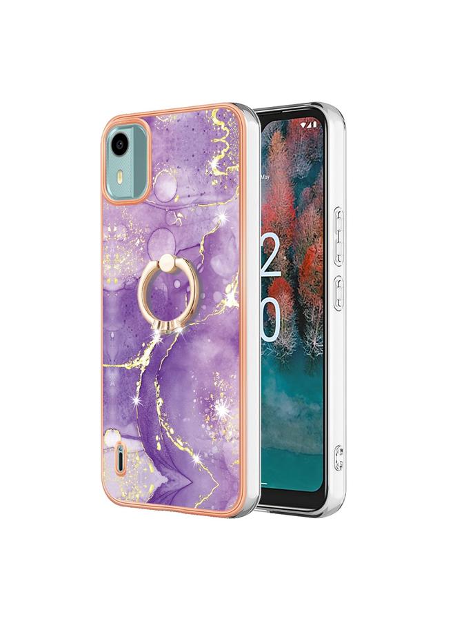 اس-توب جراب لهاتف Nokia C12 مصنوع من مادة TPU IMD مطلي بالرخام الكهربائي مع حامل حلقي - Image 1