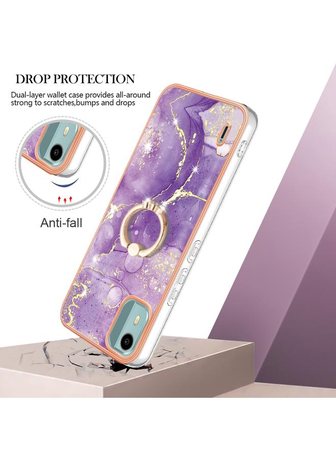 اس-توب جراب لهاتف Nokia C12 مصنوع من مادة TPU IMD مطلي بالرخام الكهربائي مع حامل حلقي - Image 2