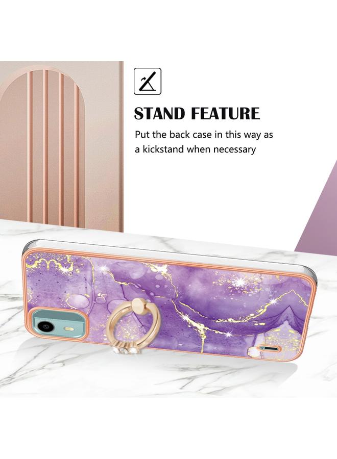 اس-توب جراب لهاتف Nokia C12 مصنوع من مادة TPU IMD مطلي بالرخام الكهربائي مع حامل حلقي - Image 3