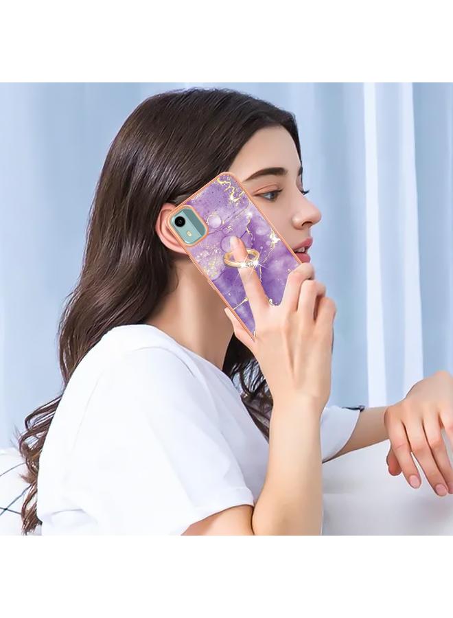 اس-توب جراب لهاتف Nokia C12 مصنوع من مادة TPU IMD مطلي بالرخام الكهربائي مع حامل حلقي - Image 4