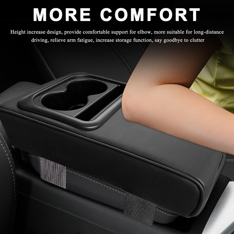 ZNDAW Car Center Console Armrest Pillow, 14"Ã—8.3" Waterproof Leather Armrest Box Cover with Cup and Phone Holder, Soft Memory Foam Arm Rest Console Pad Protector for SUV Truck (Black, Glossy) - Image 4