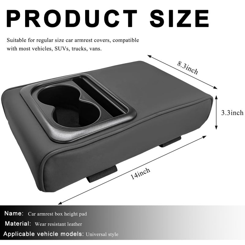 ZNDAW Car Center Console Armrest Pillow, 14"Ã—8.3" Waterproof Leather Armrest Box Cover with Cup and Phone Holder, Soft Memory Foam Arm Rest Console Pad Protector for SUV Truck (Black, Glossy) - Image 2