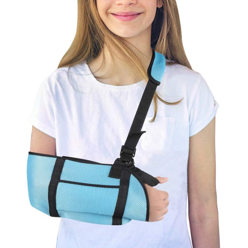 klarako Kids Arm Sling,Breathable Mesh Medical Sling Immobilizer Elbow Arm Support Shoulder Injury Sling with Thumb and Shoulder Sling for Broken Arm Available for Women and Men Broken Arm Shoulder Injury Available Left or Right Arm (Sky-Blue) - Image 1