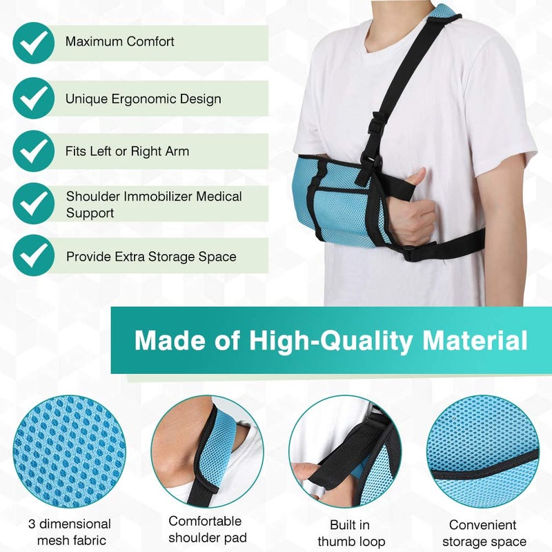 klarako Kids Arm Sling,Breathable Mesh Medical Sling Immobilizer Elbow Arm Support Shoulder Injury Sling with Thumb and Shoulder Sling for Broken Arm Available for Women and Men Broken Arm Shoulder Injury Available Left or Right Arm (Sky-Blue) - Image 2