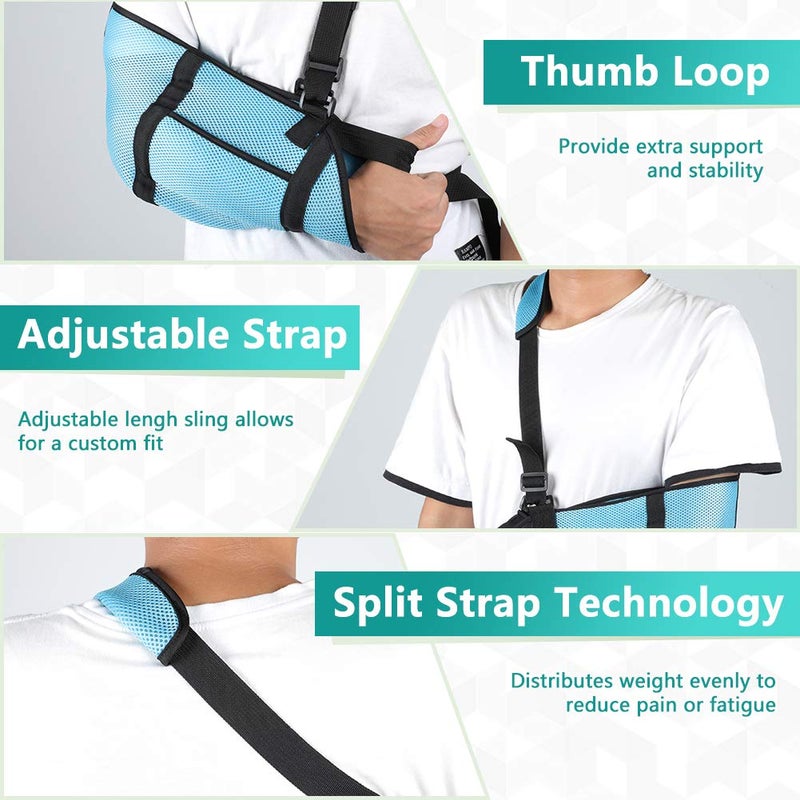 klarako Kids Arm Sling,Breathable Mesh Medical Sling Immobilizer Elbow Arm Support Shoulder Injury Sling with Thumb and Shoulder Sling for Broken Arm Available for Women and Men Broken Arm Shoulder Injury Available Left or Right Arm (Sky-Blue) - Image 4