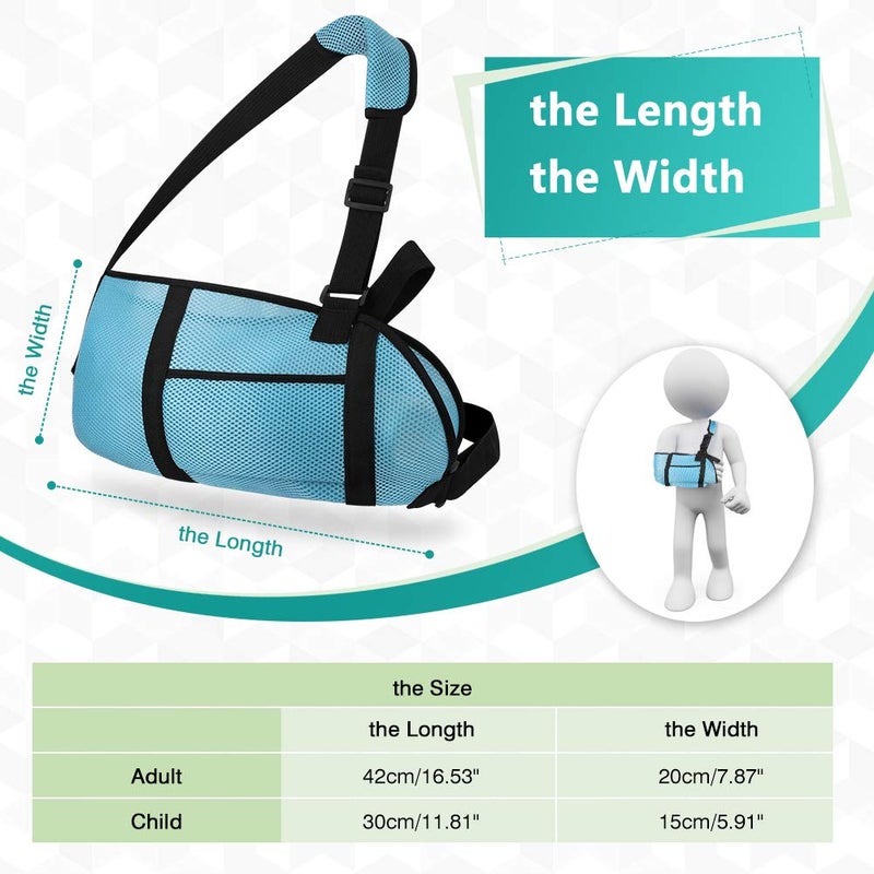 klarako Kids Arm Sling,Breathable Mesh Medical Sling Immobilizer Elbow Arm Support Shoulder Injury Sling with Thumb and Shoulder Sling for Broken Arm Available for Women and Men Broken Arm Shoulder Injury Available Left or Right Arm (Sky-Blue) - Image 3