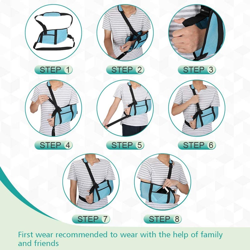 klarako Kids Arm Sling,Breathable Mesh Medical Sling Immobilizer Elbow Arm Support Shoulder Injury Sling with Thumb and Shoulder Sling for Broken Arm Available for Women and Men Broken Arm Shoulder Injury Available Left or Right Arm (Sky-Blue) - Image 5