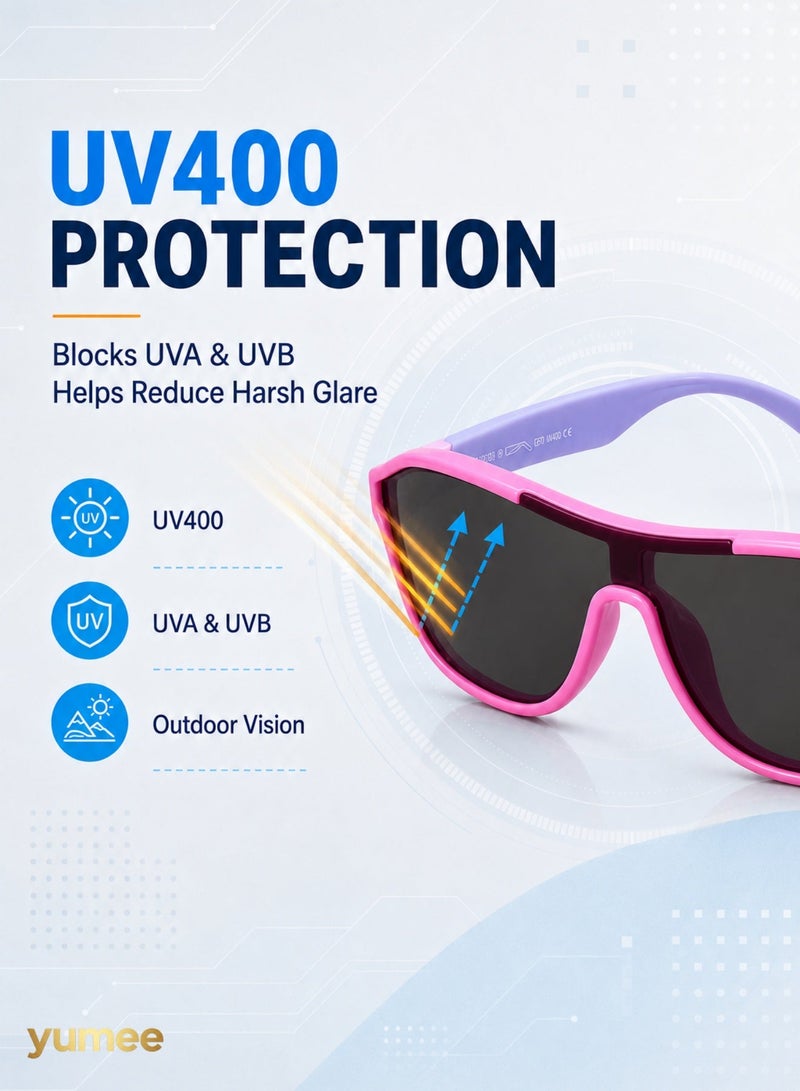 يمي نظارات شمسية للأطفال بنمط «أفياتور» مزودة بزجاج مستقطب وحماية UV400 – نظارات شمسية بإطار TPEE خفيف الوزن ومرن للأولاد والبنات من عمر 3 إلى 12 سنة – نظارات شاطئية ومناسبة للأنشطة الخارجية مقاومة للانعكاس (الوردي الأرجواني) - Image 5