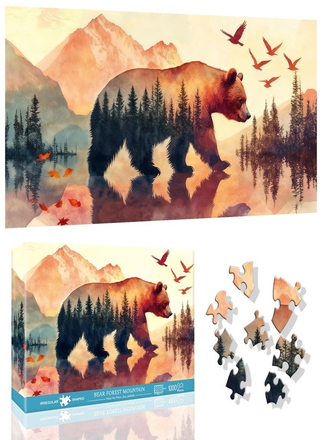 VAIIEYO Bear Puzzles for Adults 1000 Pieces - Bear Forest Mountain, Extra Large Jigsaw Puzzles Animal, Fun & Challenging Puzzles, Family Time, Great Gift Idea, Wall Decor, Finished Size 31.5 x 16.4in - Image 1