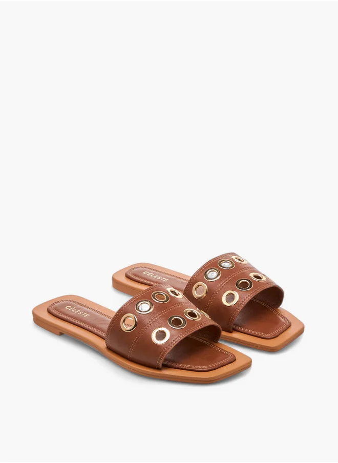 Celeste Women's Eyelet Detail Slip-On Sandals - ZR606