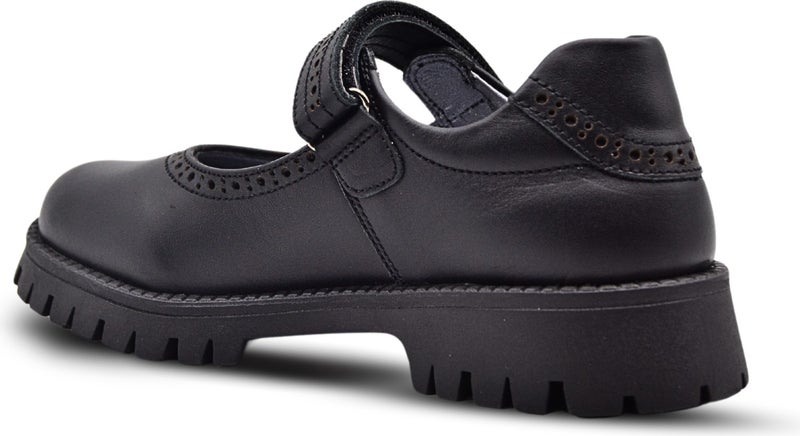 Kids A More Glee Velcro Leather Girls School Shoes Black Skin  - Image 2
