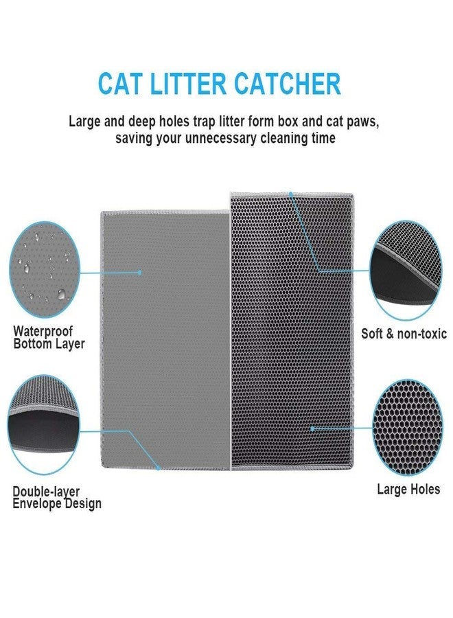 Petcrux Cat Litter Mat, 12 * 18 Inches/30 * 45 Cm Double Layer Open Edge Design, Waterproof EVA Material, Durable and Washable, Litter Box Tray (Black/Grey) - Image 3