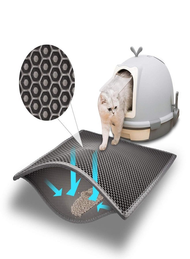 Petcrux Cat Litter Mat, 12 * 18 Inches/30 * 45 Cm Double Layer Open Edge Design, Waterproof EVA Material, Durable and Washable, Litter Box Tray (Black/Grey) - Image 1