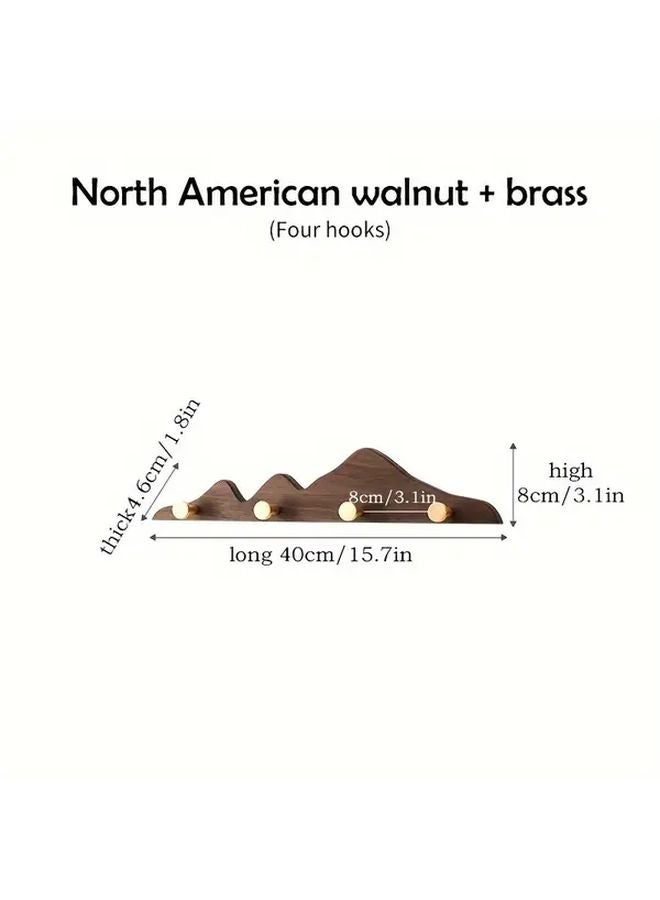 Walnut Wall Mounted Coat Rack With 4 Brass Hooks For Entryway Bathroom Bedroom - Image 1