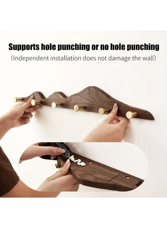 Walnut Wall Mounted Coat Rack With 4 Brass Hooks For Entryway Bathroom Bedroom - Image 3