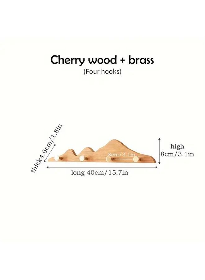 Walnut Wall Mounted Coat Rack With 4 Brass Hooks For Entryway Bathroom Bedroom - Image 5