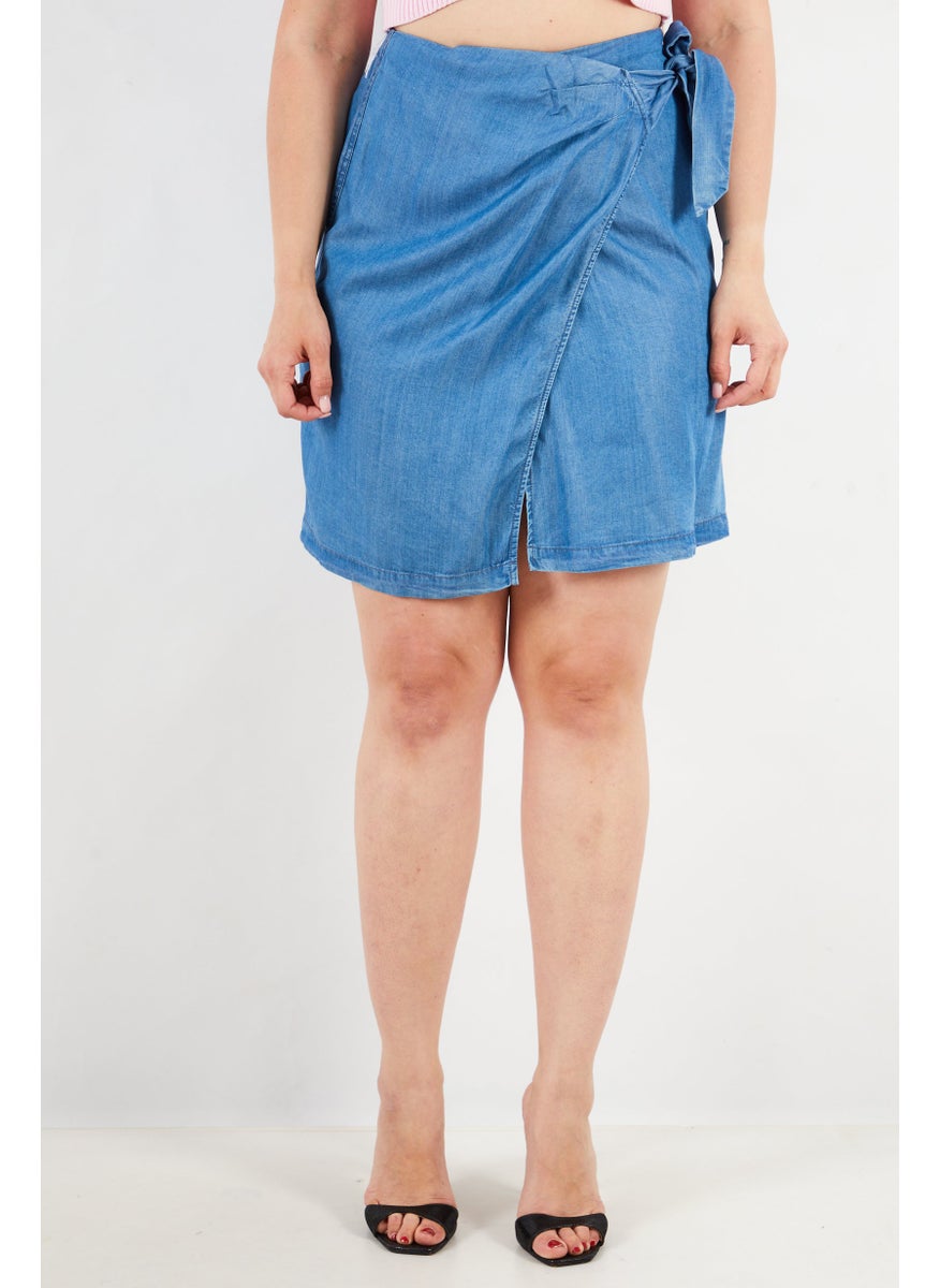 One Step Women Washed Wrap Skirt, Blue  - Image 1