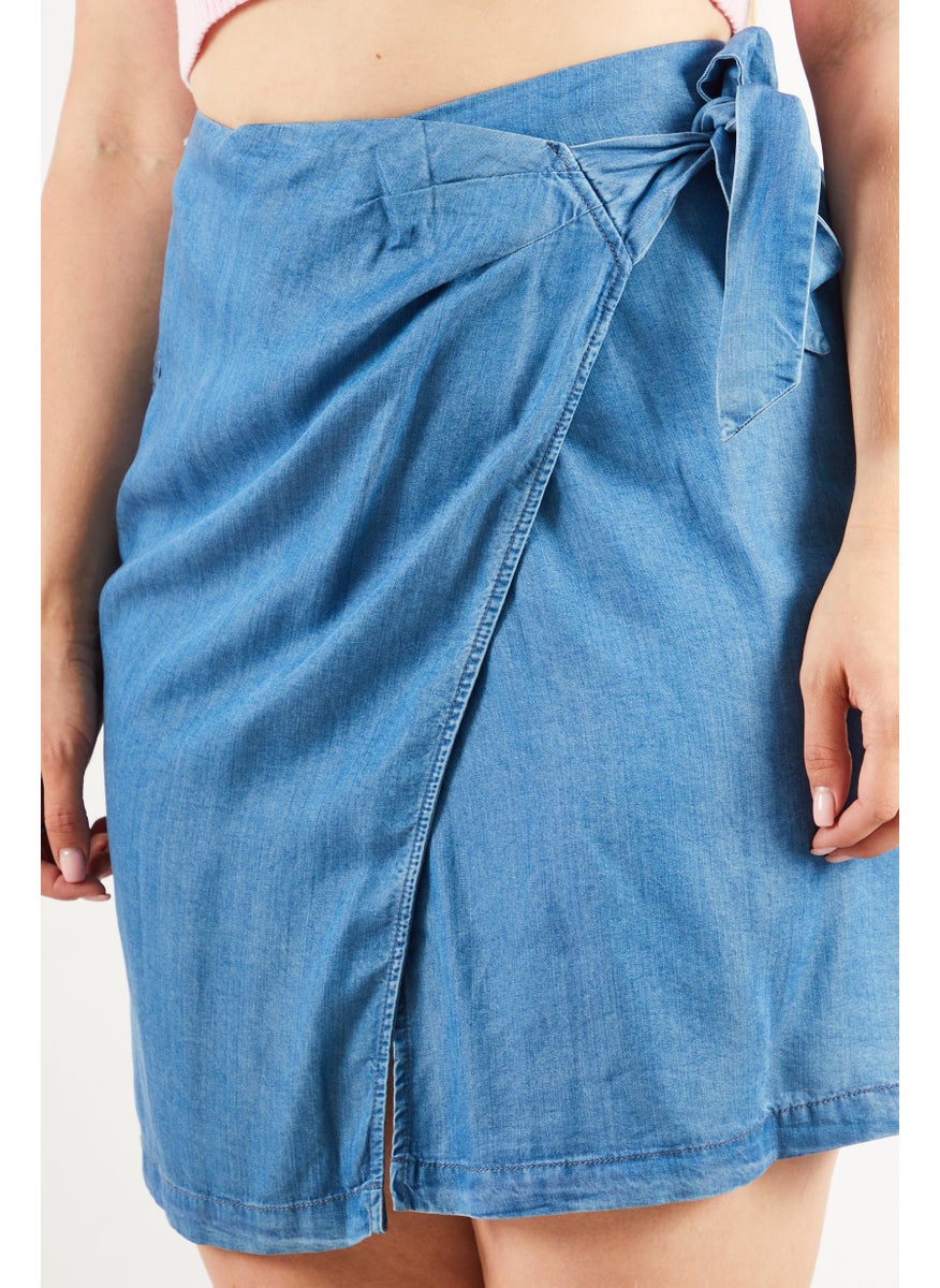 One Step Women Washed Wrap Skirt, Blue  - Image 3