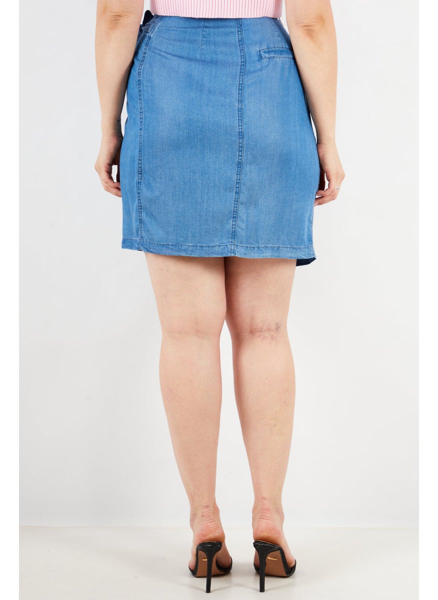 One Step Women Washed Wrap Skirt, Blue  - Image 2