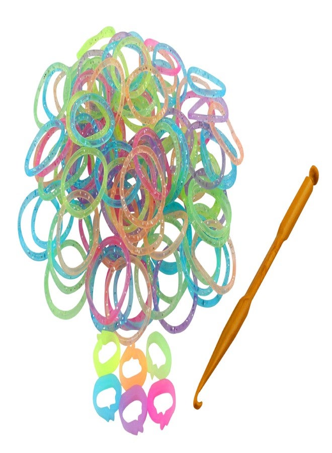 Rin Colorful Silicone LOOM BANDS - 100 GLITTER Bands - 6 "C" Clips - Image 3