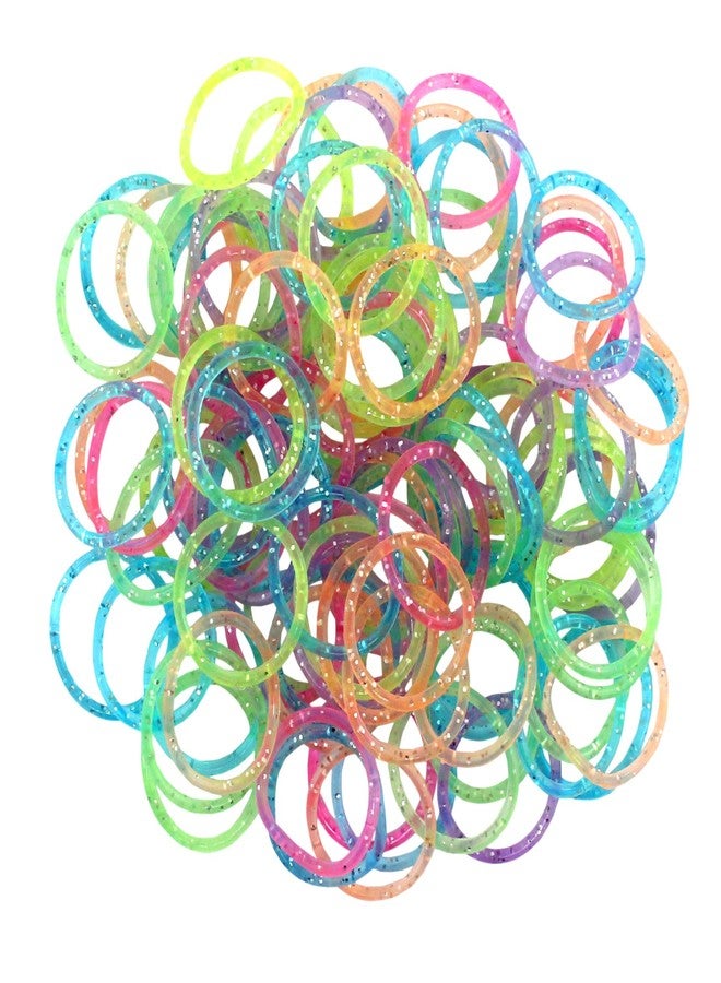 Rin Colorful Silicone LOOM BANDS - 100 GLITTER Bands - 6 "C" Clips - Image 4