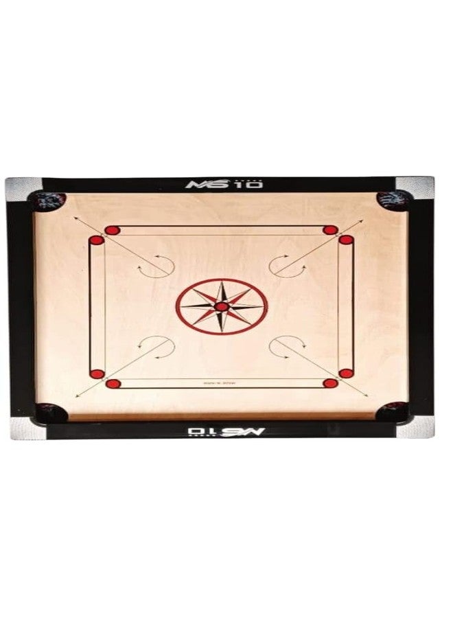 MS 10 Board for Adults, Full Size, Smooth Surface, Gloss Finish Board, 2 inch Border with Wooden Coins Striker and Magic boric Powder, Professional Carrom Board (Cut Pocket) (33nich Cut Pocket) - Image 1