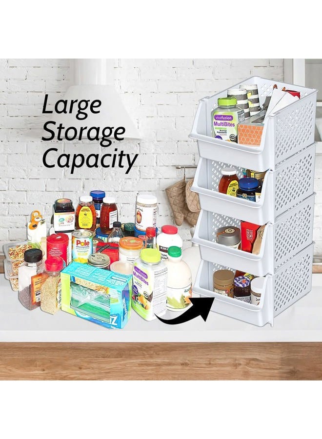 Skywin TidyFriend Stackable Storage Bins for Pantry - 4-Pack Stackable Bins For Organizing Food, Kitchen, and Bathroom Essentials (White) - Image 2