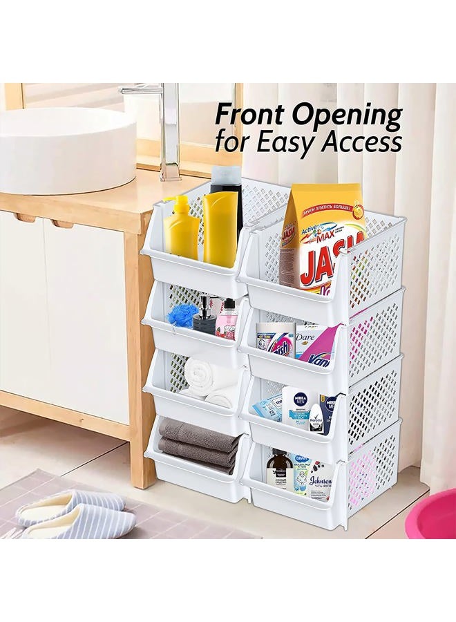 Skywin TidyFriend Stackable Storage Bins for Pantry - 4-Pack Stackable Bins For Organizing Food, Kitchen, and Bathroom Essentials (White) - Image 4