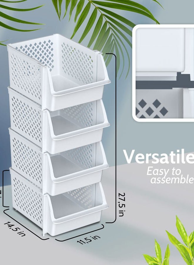 Skywin TidyFriend Stackable Storage Bins for Pantry - 4-Pack Stackable Bins For Organizing Food, Kitchen, and Bathroom Essentials (White) - Image 3
