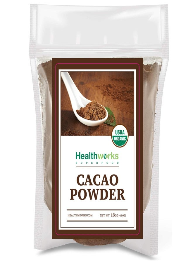 Healthworks Cacao Powder (16 Ounces / 1 Pound) | Cocoa Chocolate Substitute | Certified Organic | Sugar-Free, Keto, Vegan & Non-GMO | Peruvian Bean/Nut Origin | Antioxidant Superfood - Image 1
