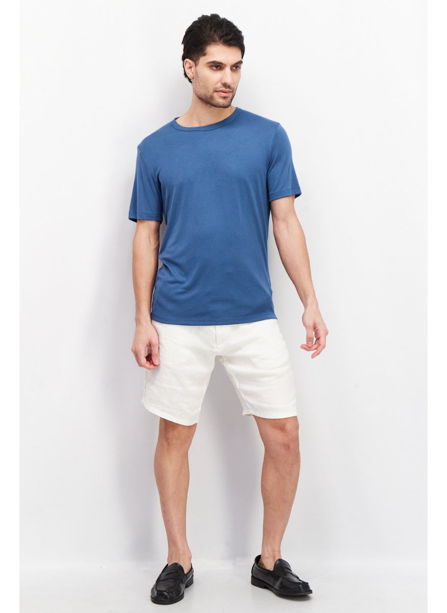 Theory Men Round Neck Shorts Sleeve Plain T-Shirts, Teal Blue  - Image 4