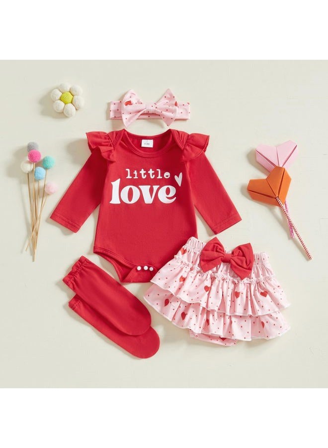 BeQeuewll Baby Girl 1st Birthday Outfit Short Sleeve One Romper+Bloomers Tutu Skirt+ Headband+Socks 4Pcs Baby Birthday Dress, Little Love, 9-12 months - Image 4
