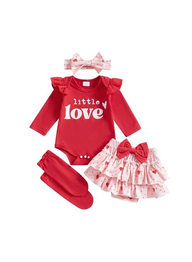 BeQeuewll Baby Girl 1st Birthday Outfit Short Sleeve One Romper+Bloomers Tutu Skirt+ Headband+Socks 4Pcs Baby Birthday Dress, Little Love, 9-12 months - Image 1