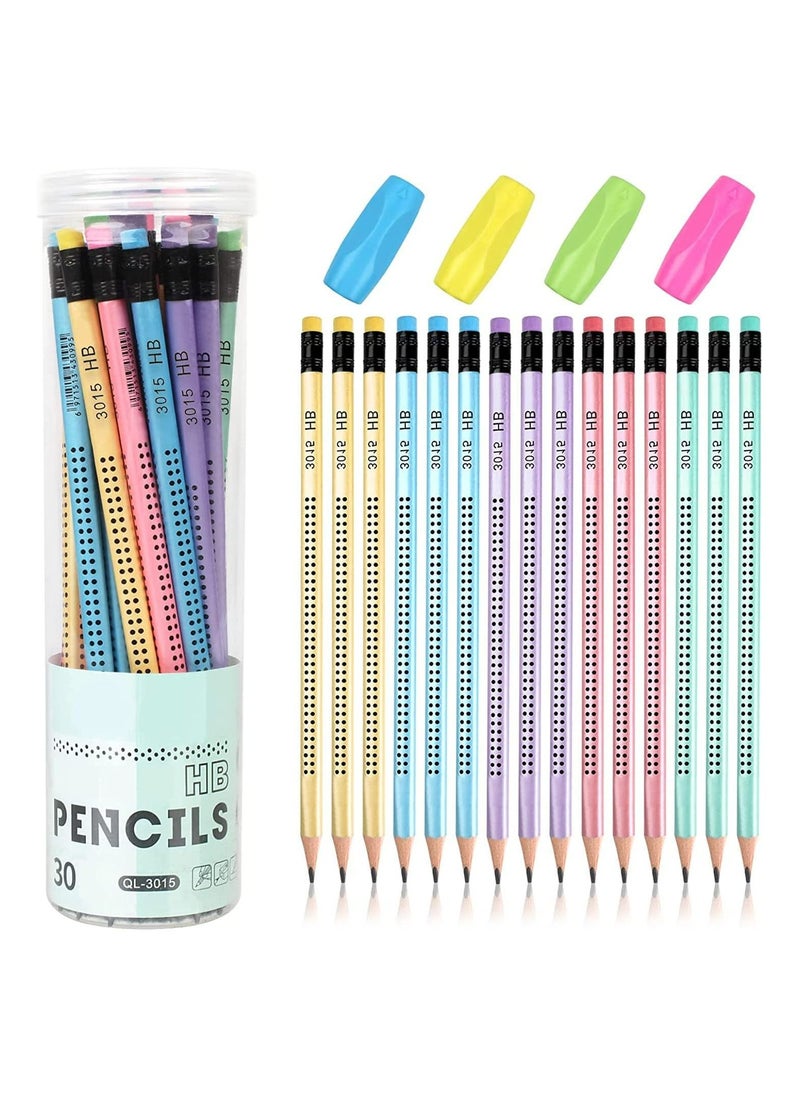 Generic - HB Pencils, 30Pcs with Rubbers, Pre-sharpened Pencil with 4Pcs Pencil Grip Corrector, Non-Slip Multi-Color with Eraser Student Writing Drawing Tool for Exams, School, Office, Drawing Sketching - Image 1