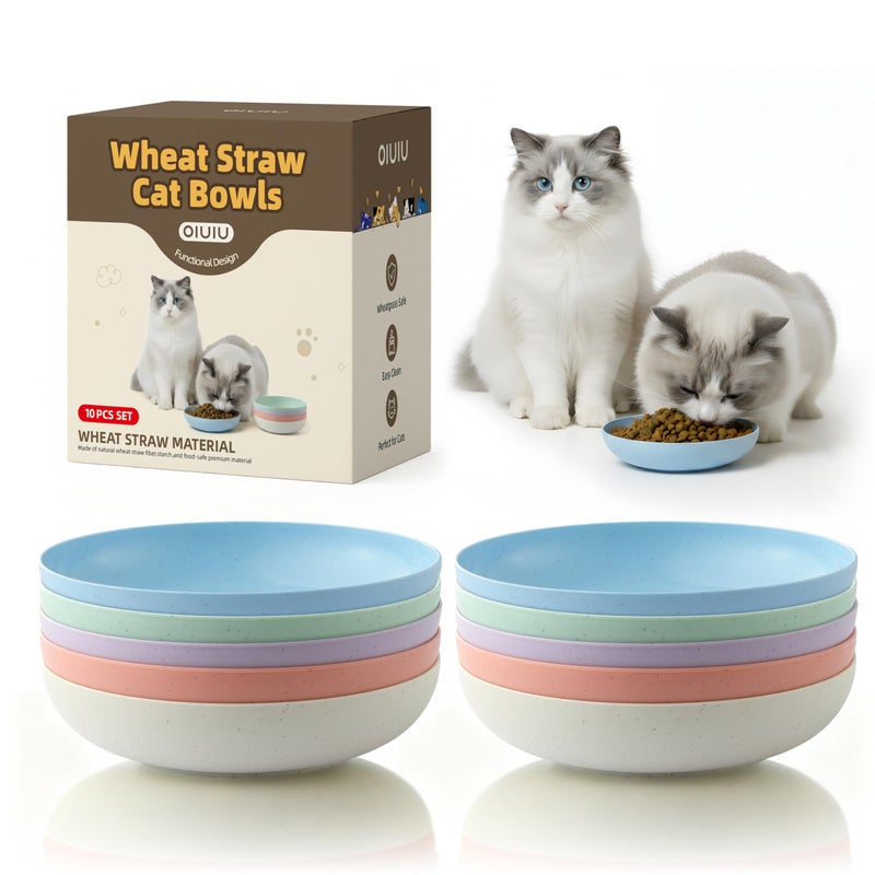 OLULU 10 Pack Cat Bowls, Whisker Friendly Kitten Dishes, Durable Wheat Straw Cat Food Bowls for Indoor Outdoor Cats - Image 1