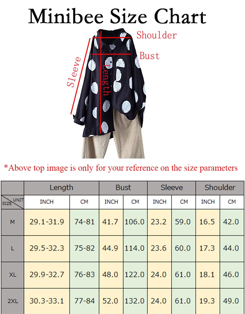 Minibee Women's Button Down Tunic Tops Polka Blouse Cotton Shirts Black M - Image 2