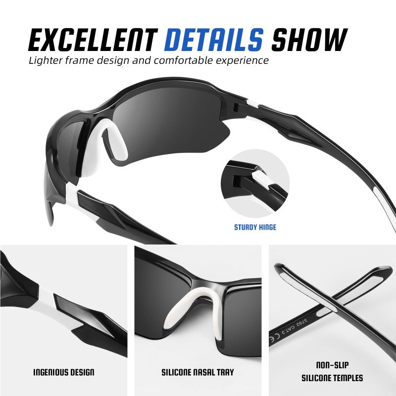 XVXV 3 Pack Polarized Sports Sunglasses for Men, UV Protection Half Frame Sunglasses Comfortable for Running Cycling Driving - Image 3