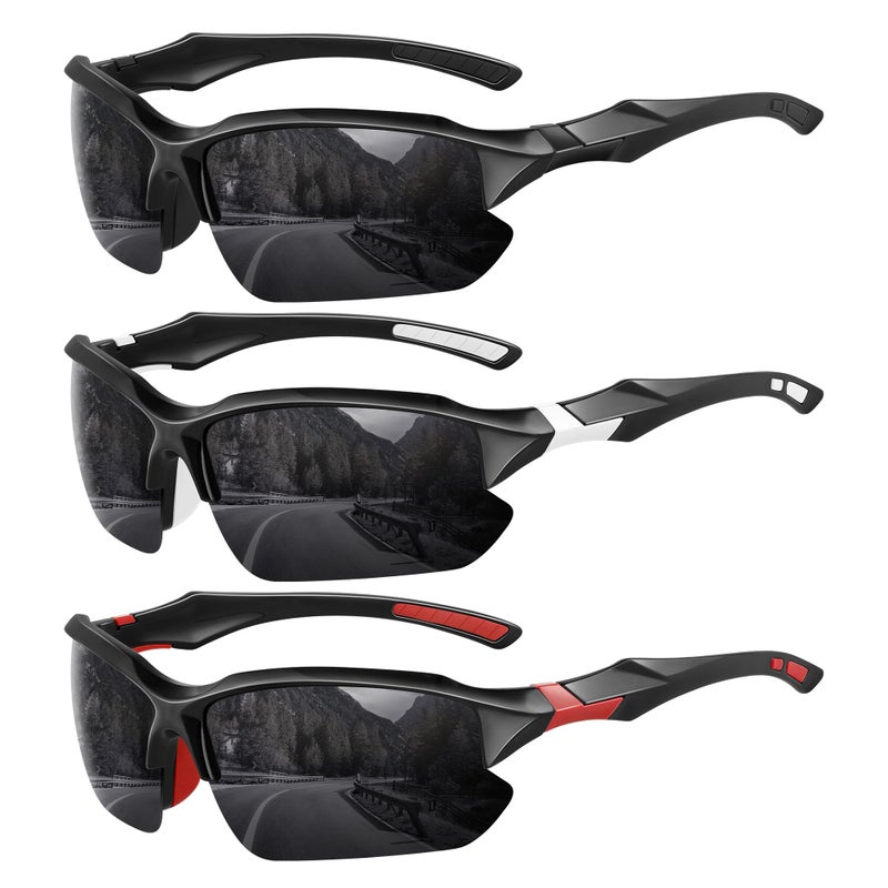 XVXV 3 Pack Polarized Sports Sunglasses for Men, UV Protection Half Frame Sunglasses Comfortable for Running Cycling Driving - Image 1