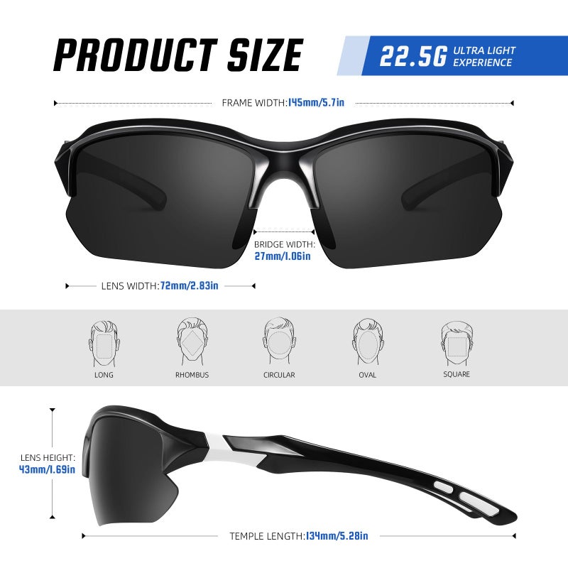 XVXV 3 Pack Polarized Sports Sunglasses for Men, UV Protection Half Frame Sunglasses Comfortable for Running Cycling Driving - Image 4
