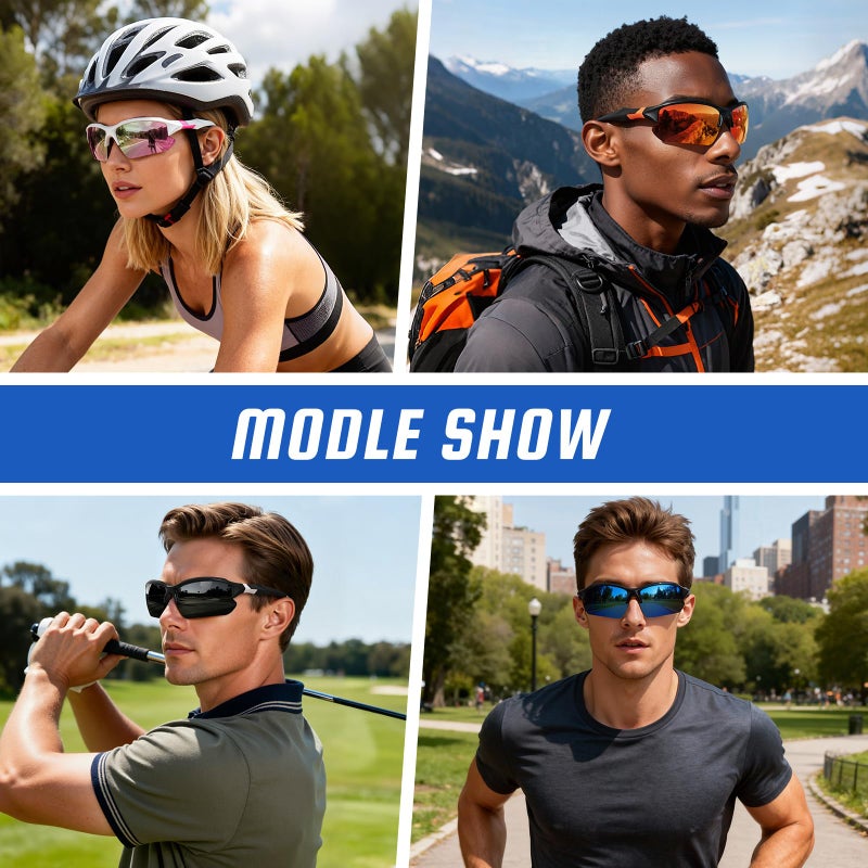 XVXV 3 Pack Polarized Sports Sunglasses for Men, UV Protection Half Frame Sunglasses Comfortable for Running Cycling Driving - Image 2