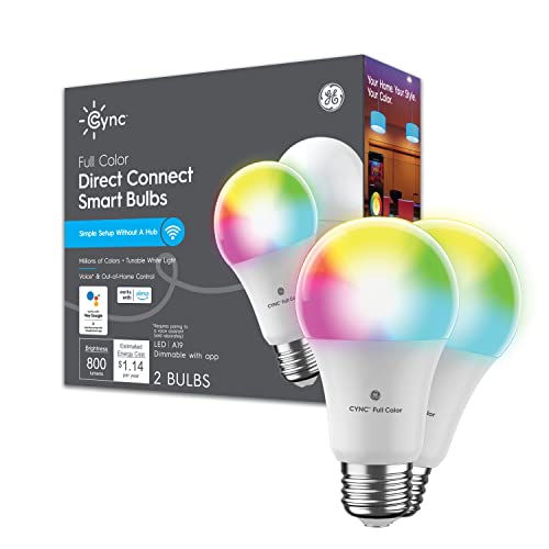 Cync GE CYNC A19 Smart LED Light Bulbs, Color Changing Room Décor, Bluetooth and WiFi Light Bulbs, 60W Equivalent, Work with Amazon Alexa and Google Home (2 Pack) - Image 1